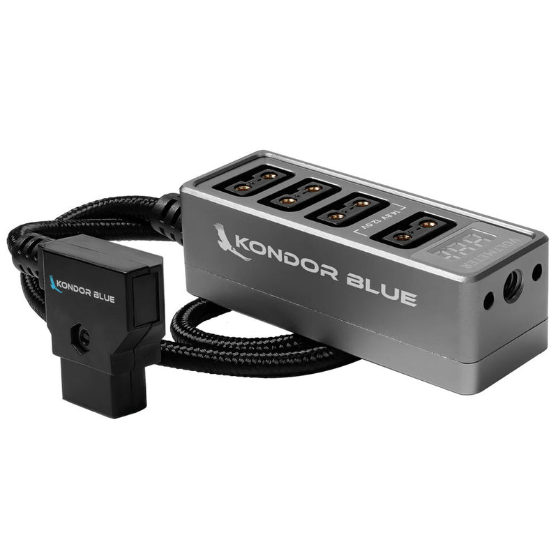 Kondor Blue 12v Metal 4-Way D-Tap Hub with Voltmeter