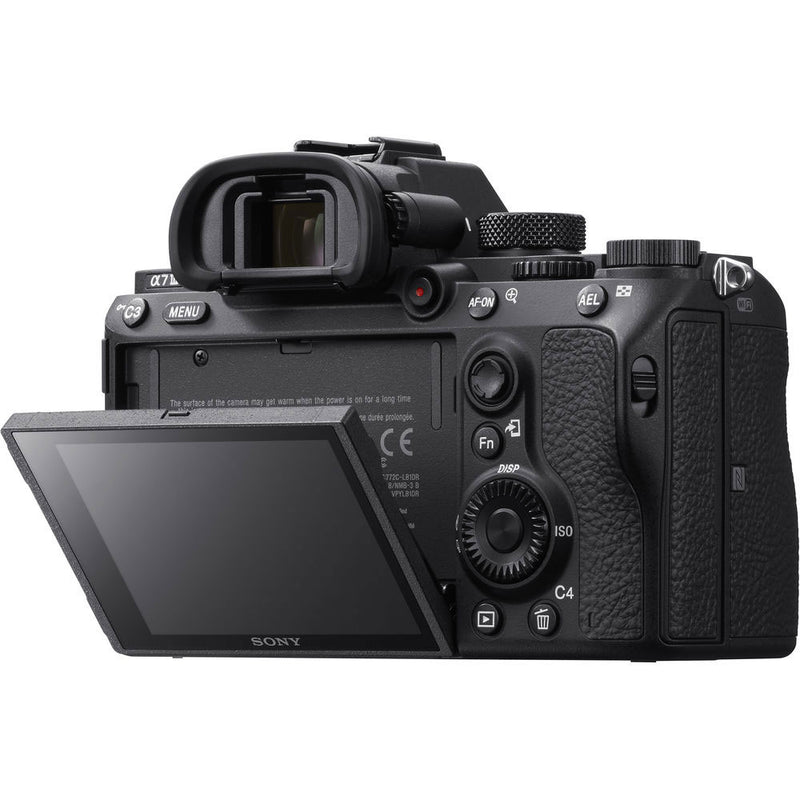 Sony a7 III rear-three-quarter view with LCD angled down