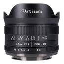 7artisans 7.5mm f2.8 fisheye lens with 190-degree wide angle and foldable hood for Canon RF and other mounts