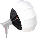 Aputure Lantern 90 omni-directional soft light modifier with 90cm diameter and quick-build design attached to a studio light.