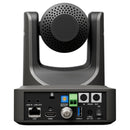 Atomos A-Eye 4K-12X PTZ Camera rear view showing connectivity ports and AI tracking lens