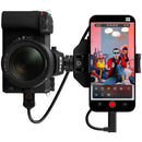 Atomos Ninja Phone Co-Processor attached to iPhone 15 Pro recording video from Nikon HDMI camera