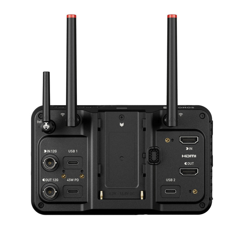 Atomos Ninja TX compact monitor-recorder with dual antennas, HDMI and SDI ports, USB-C connectivity, and touchscreen interface