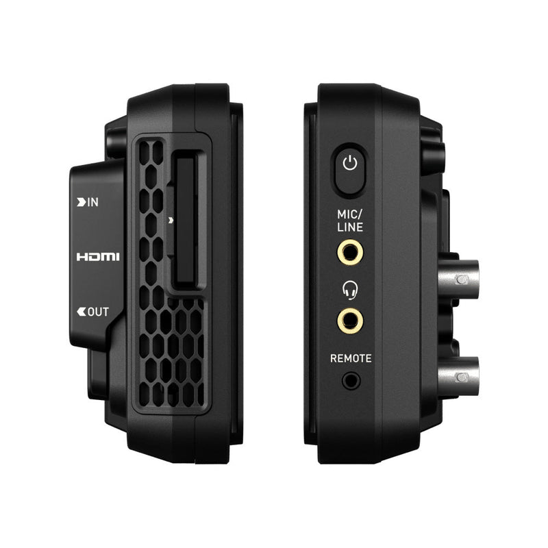 Atomos Ninja TX compact 5-inch monitor-recorder with HDMI and SDI inputs, Apple ProRes recording, CFexpress storage, and professional monitoring features