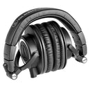 Audio Technica ATH-M50x black professional over-ear studio headphones with detachable cables and collapsible design