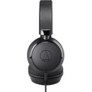 Audio Technica ATH-S120C black wired USB-C on-ear headphones with in-line mic and controls, lightweight compact design.