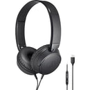 Audio Technica ATH-S120C black USB-C wired on-ear headphones with in-line mic and controls