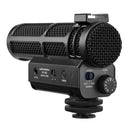 Audio Technica ATV-SG1 shotgun microphone on-camera with integrated shock mount for clear, high-resolution audio recording