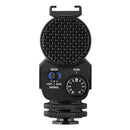 Audio Technica ATV-SG1 shotgun microphone for DSLR and mirrorless cameras with integrated shock mount and dual mono tracks for clear, undisturbed audio recording