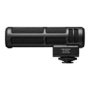 Audio Technica ATV-SG1LE compact on-camera shotgun microphone mounted on camera for professional sound recording