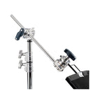 Avenger 20 inch extension grip arm in silver attached to C-stand for photography and video equipment support