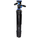 Benro Mach3 AL Series 4-section aluminum tripod with blue 3-way head and twist locks