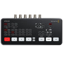 Blackmagic ATEM SDI live production switcher with 4 SDI inputs and control buttons.