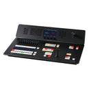 Large black control panel with various buttons and displays on a white background