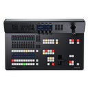 Control panel with various buttons and displays on a white background
