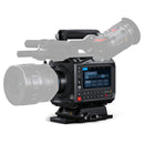 Professional video camera with a screen on a white background