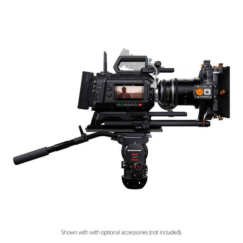 Professional video camera with monitor on a white background