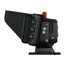 Blackmagic Studio Camera 4K Plus G2 professional broadcast camera side view with HDMI and SDI connections and 7-inch viewfinder