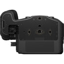 Bottom view of Canon EOS C80 camera body showing mounting points and ventilation.