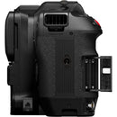Canon EOS C80 professional cinema camera with dual SD card slots and textured grip shown from the side