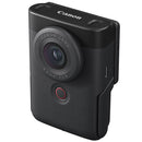 Compact Canon PowerShot V10 vlog camera with built-in stand and stereo microphones