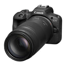 Canon RF 75-300mm f4-5.6 zoom lens attached to Canon EOS camera for wildlife and sports photography with lightweight portable design and advanced autofocus.