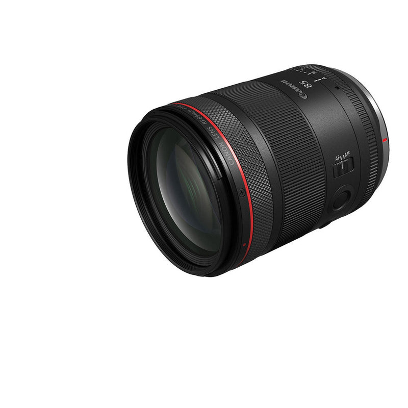Canon RF 85mm f1.4 L telephoto camera lens with VCM autofocus and manual iris control ring for portraits and video.