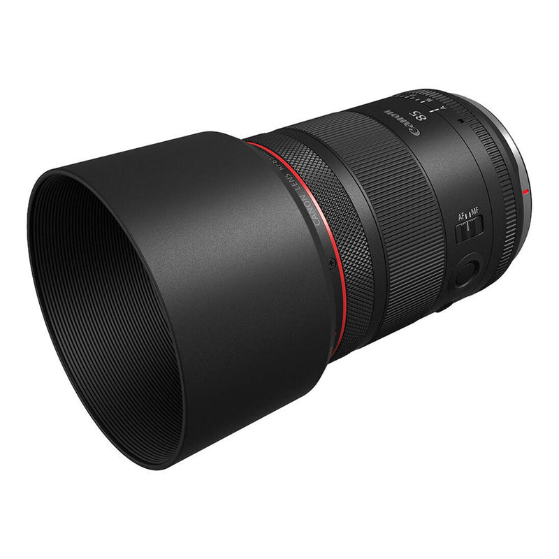 Canon RF 85mm f1.4 L medium-telephoto lens with manual iris ring, silent VCM focus, weather-resistant design, and advanced optical coatings for portraits and video.