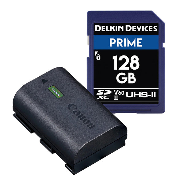 Canon LP-E6NH Battery with Delkin Prime 128GB SDXC Memory Card