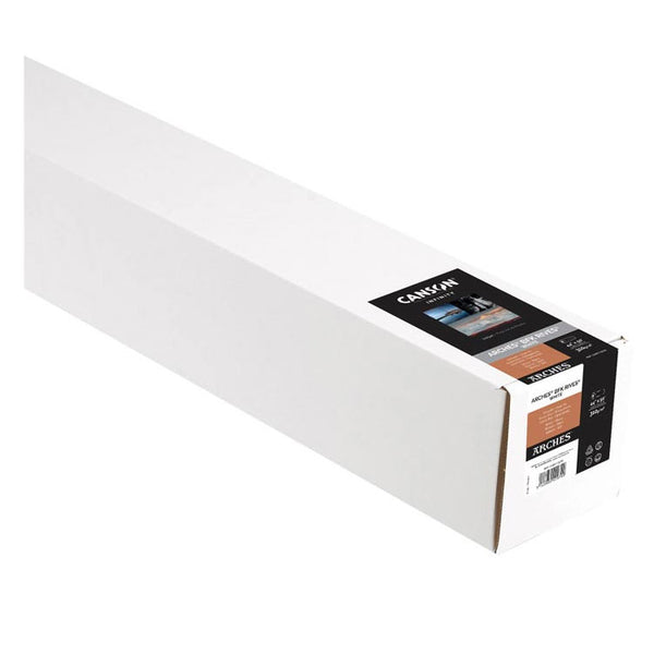 Packaging for a roll of Canson Infinity inkjet paper on a white backround