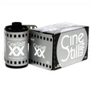 CineStill BwXX 35mm black and white variable speed film roll and packaging for classic cinematic photography