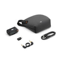 DJI Mic 3 Receiver with charging case, USB cable, audio connectors, and wireless transmitter accessories on white background