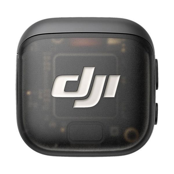 Compact black DJI Mic 3 Transmitter charging case with white DJI logo on top