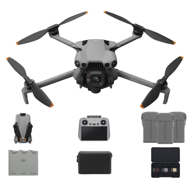 DJI Mini 5 Pro drone with 1-inch CMOS camera, RC2 controller, and Fly More Combo accessories