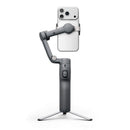 Smartphone mounted on a DJI Osmo Mobile 8P gimbal stabilizer with a white background