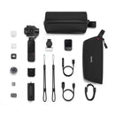 Box contents of the DJI Osmo Pocket 4P Vlog Combo laid out on a white background