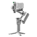 DJI RS 4 Mini compact gimbal stabilizer with camera and smartphone mount on tripod stand