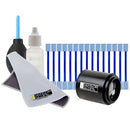 Delkin Devices SensorScope Travel Kit with sensor scope, air blower, cleaning fluid, cloth, and sensor swabs in protective bag