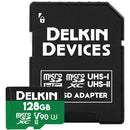 Delkin Devices 128GB Power microSD UHS-II V90 memory card with adapter for high-speed 8K video and RAW photography