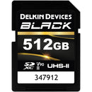 Delkin Black 512GB SDXC UHS-II V90 memory card for professional high-speed photography and videography