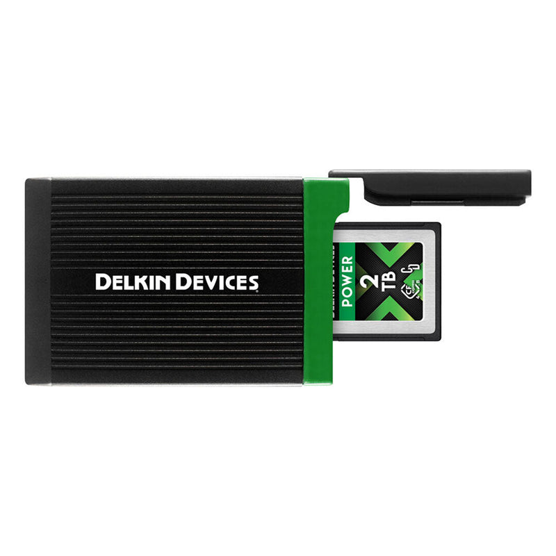 Delkin Devices USB4 CFexpress Type B memory card reader with rugged aluminum design and high-speed 40Gbps transfer