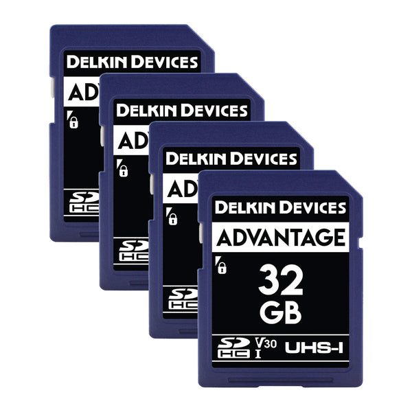 Delkin Advantage 32GB SDXC 660x V30 Memory Card - 4 Pack