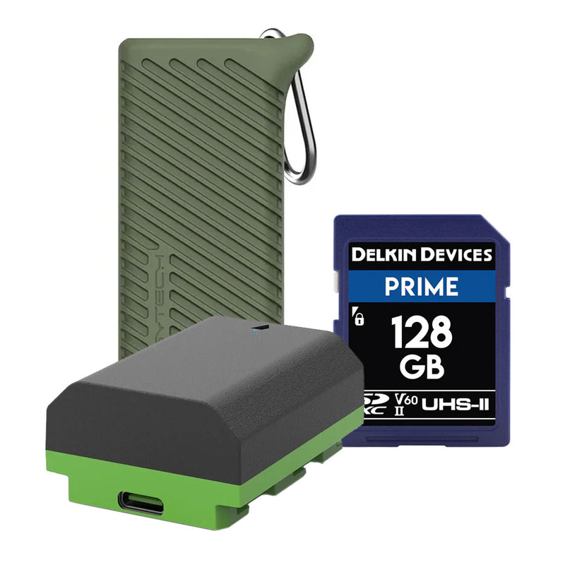 Delkin Prime 128GB SDXC with PGYTECH High-Speed Card Reader Case and Re-Fuel NP-FZ100 USB-C Battery