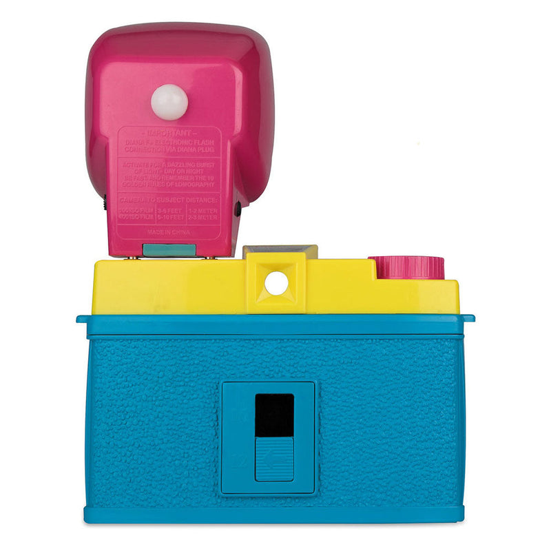 Diana F+ Camera in CMYK colors with retro flash and textured body