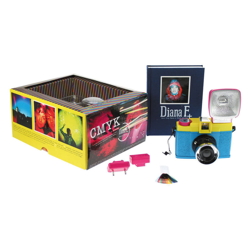 Diana F+ Camera CMYK Edition with flash, colorful retro analog camera kit with gel filters and manual shutter options