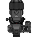 FUJIFILM GF 110mm tilt-shift macro lens on camera top view with controls and display