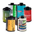 Bundle of 6x 35mm film rolls including Flic Film Aurora 400, Ultrapan 18 400, FUJIFILM CA 200, Harman Phoenix Colour 200, Lomography LomoChrome Turquoise 100-400, and Kentmere 200 Pan