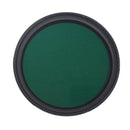 Green camera lens filter with black rim on a white background