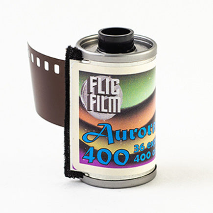 Flic Film Aurora 400 35mm color negative film roll with DX coding and 400 ISO speed