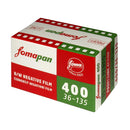 Box of Foma Fomapan Retro 400 black and white 35mm film with ISO 400 for fast shutter speeds and low light conditions
